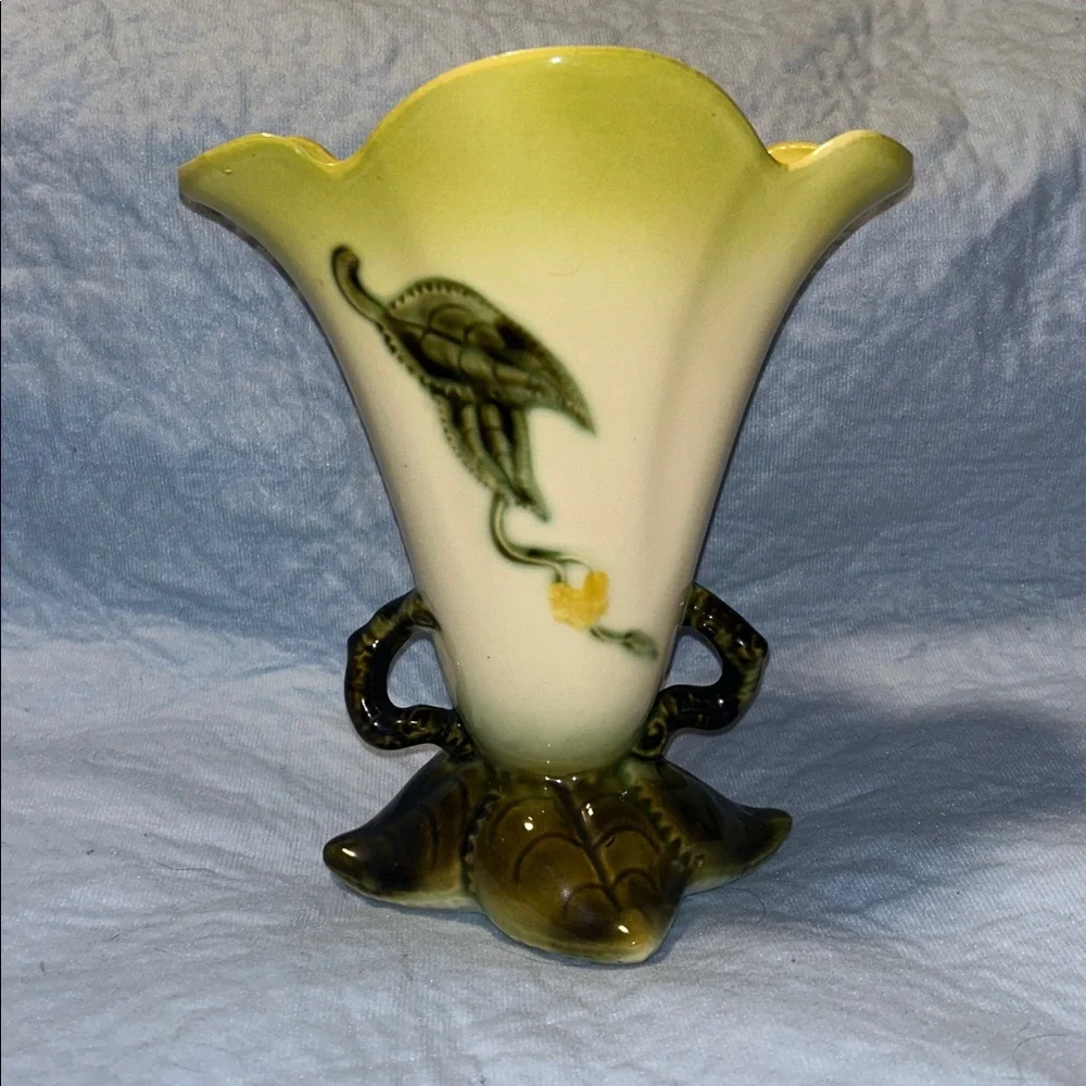 Hull 1950’s Chartreuse Woodland Fluted Edge 8 3/4 inch Ceramic Vase